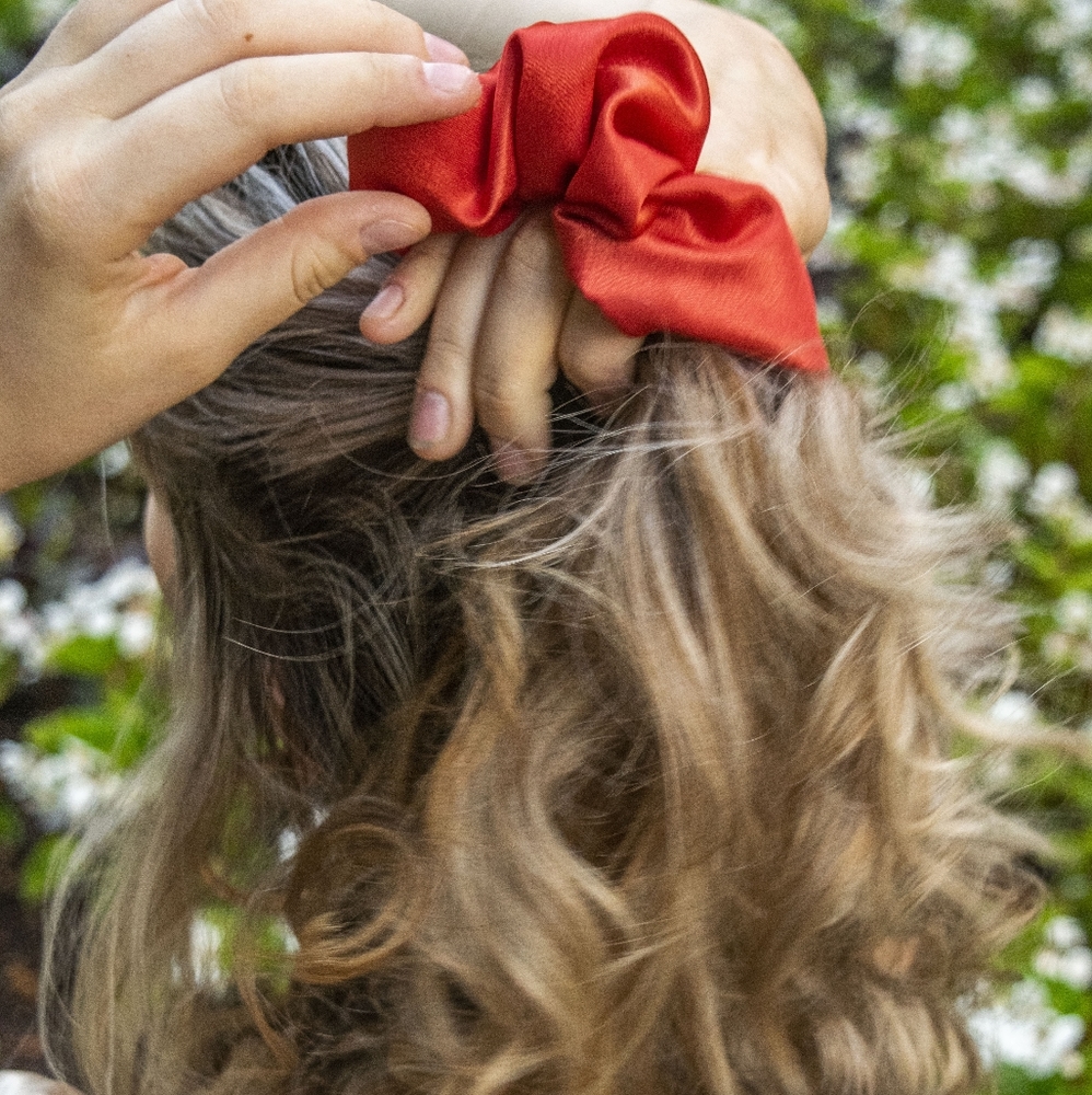 Coral Satin Hair Scrunchie [SMALL]